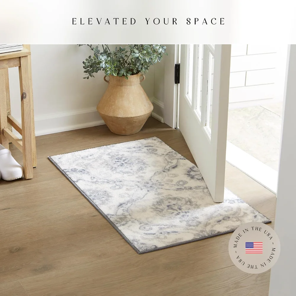 Blooming Damask Accent Rug, 34" x 20", Grey, view 3