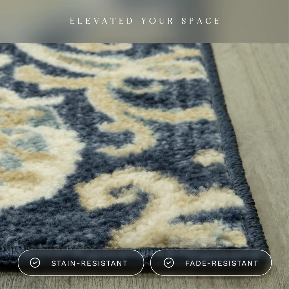 Blooming Damask Accent Rug, 34" x 20", Navy, view 4