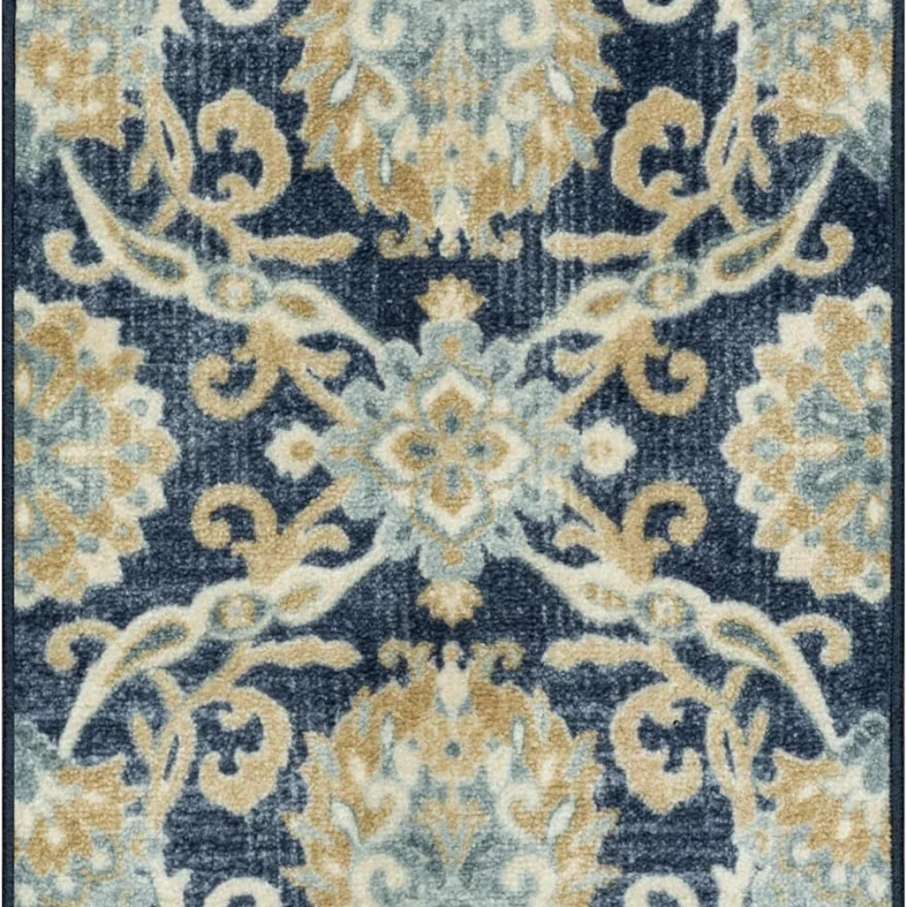 Blooming Damask Accent Rug, 34" x 20", Navy