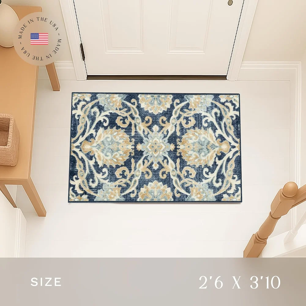 Blooming Damask Accent Rug, 46" x 30", Navy, view 2