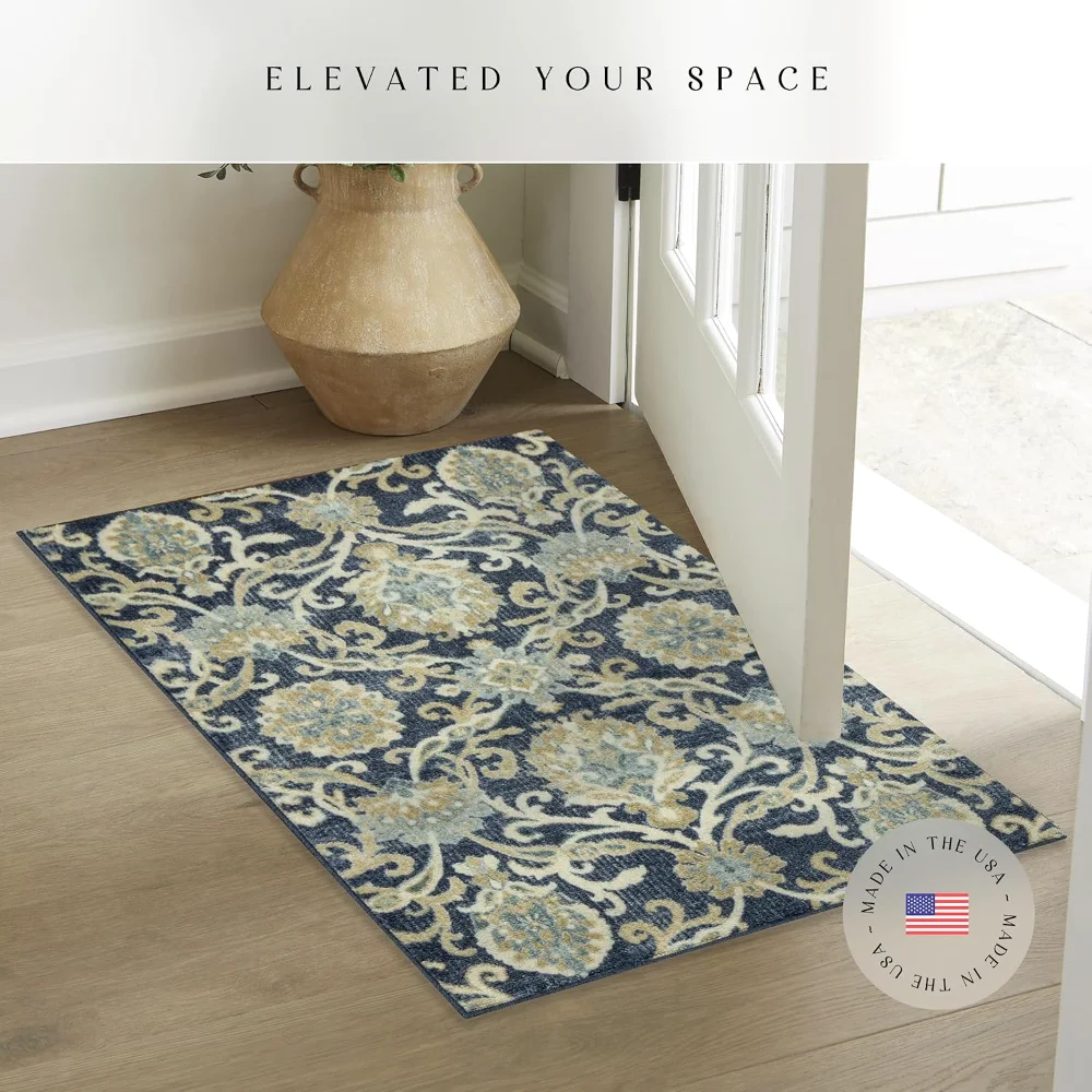 Blooming Damask Pet Mat, 5' x 7', Navy, view 2