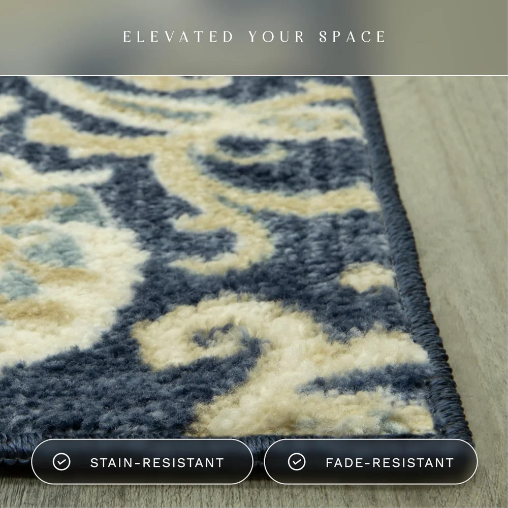 Blooming Damask Pet Mat, 5' x 7', Navy, view 3