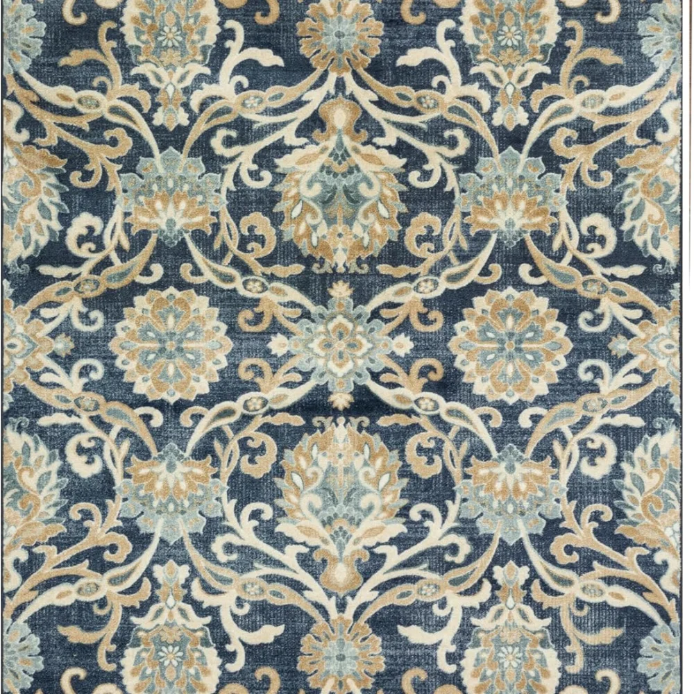Blooming Damask Pet Mat, 5' x 7', Navy