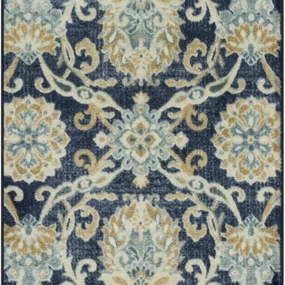 Blooming Damask Runner, 2' x 6', Navy