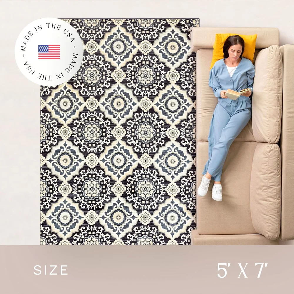 Camilla Medallion Pet Mat, 4'9" x 7', Cream, view 3