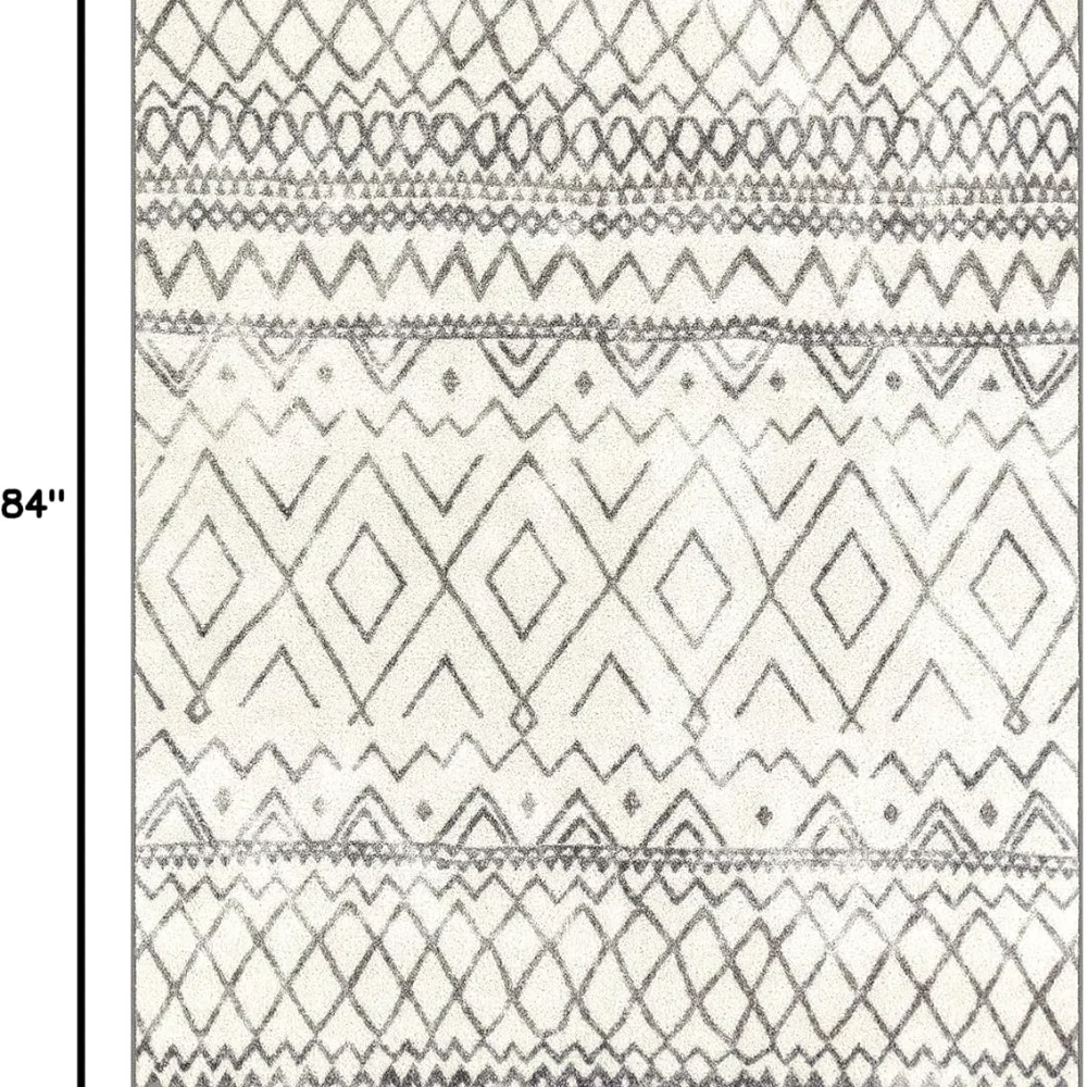 Diamond Distressed Moroccan Pet Mat, 4'9" x 7', Ivory, view 2