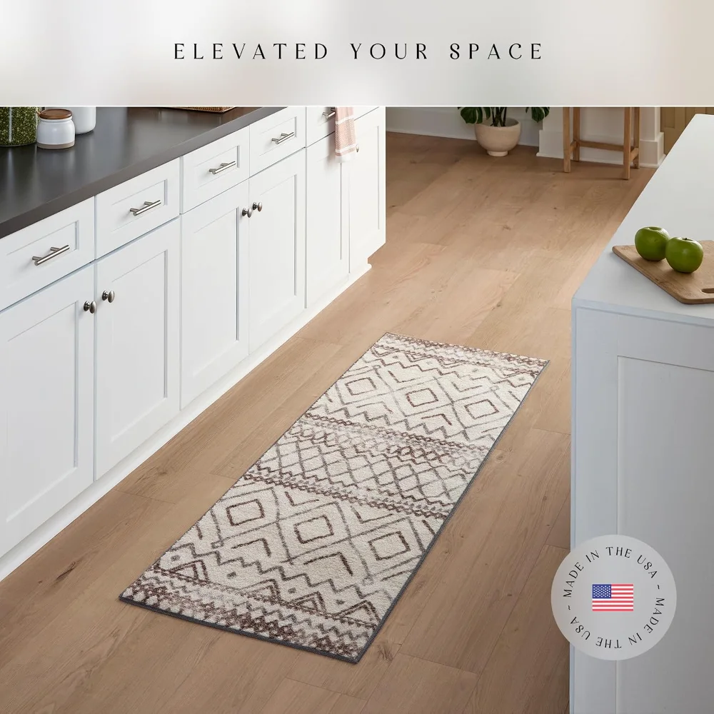 Diamond Distressed Moroccan Runner, 2' x 6', Ivory, view 2