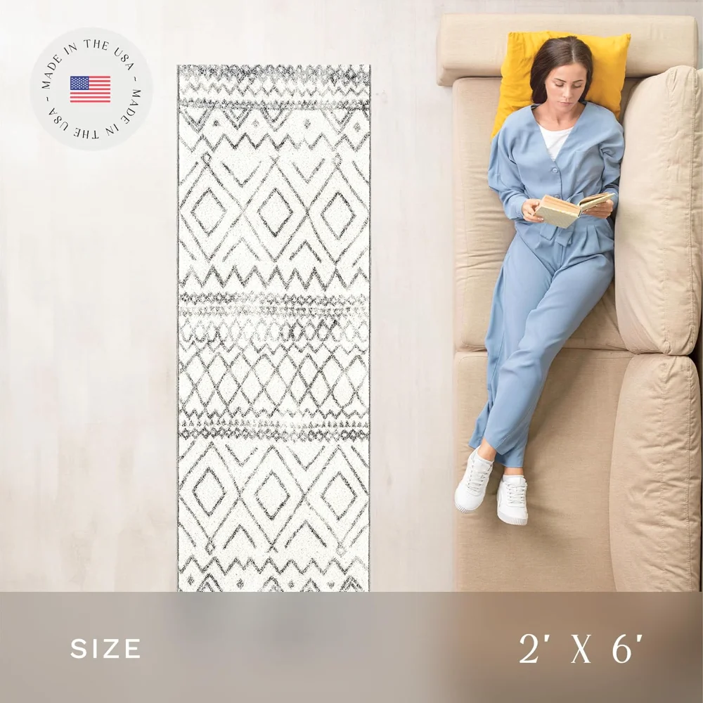 Diamond Distressed Moroccan Runner, 2' x 6', Ivory, view 3
