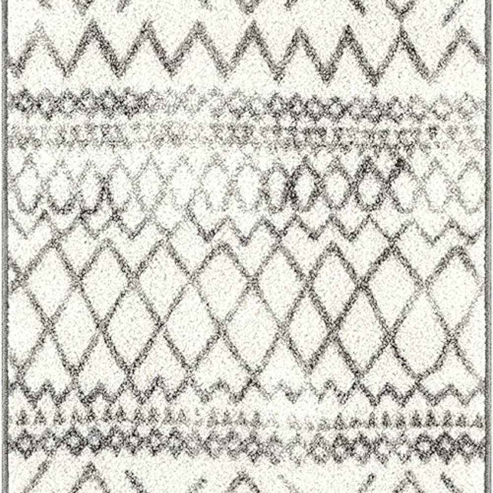 Diamond Distressed Moroccan Runner, 2' x 6', Ivory