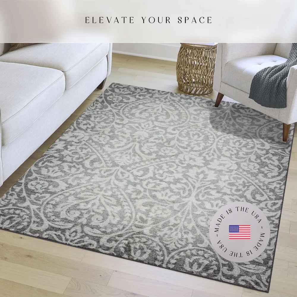 Exeter Floral Area Rug, 4'9" x 7', Grey, view 2