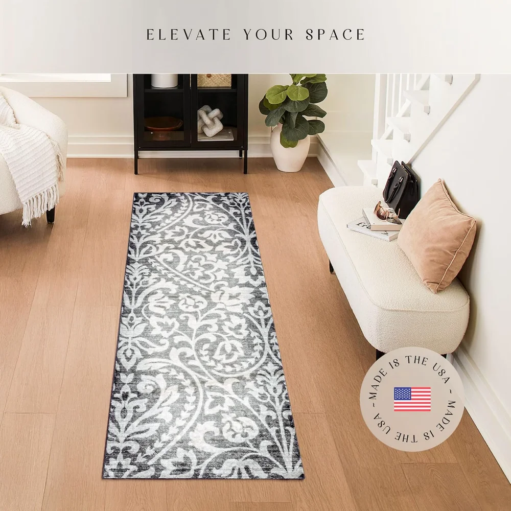 Exeter Floral Runner, 2' x 6', Grey, view 2