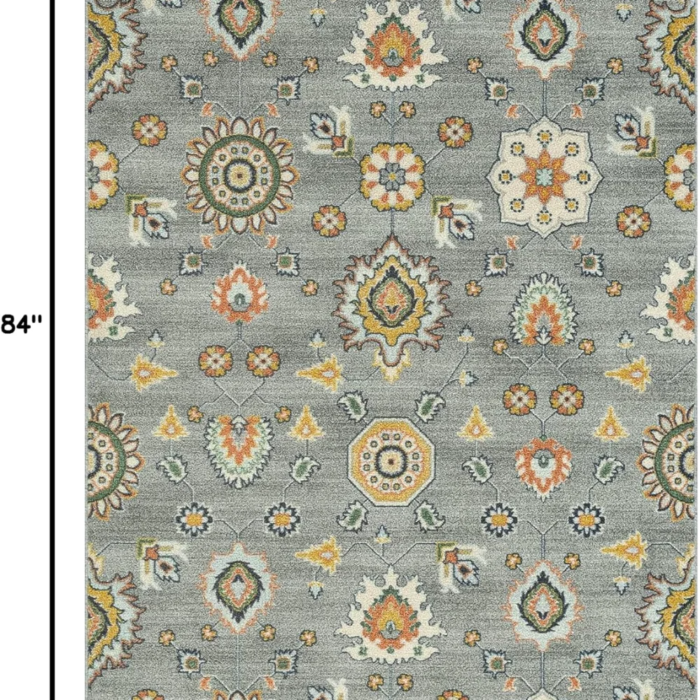 Fleur Contemporary Motif Livingroom & Bedroom Area Rug, 4'9" x 7', Radiant Grey, view 2
