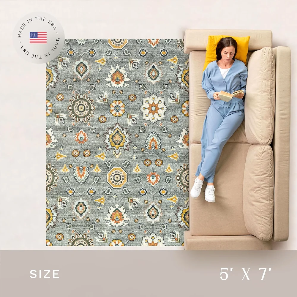 Fleur Contemporary Motif Livingroom & Bedroom Area Rug, 4'9" x 7', Radiant Grey, view 4
