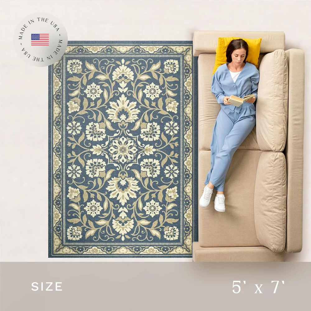 Florence Area Rug, 5' x 7', Blue, view 4