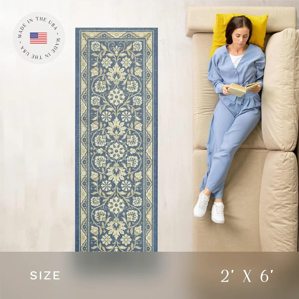 Florence Runner, 2' x 6', Blue, view 4