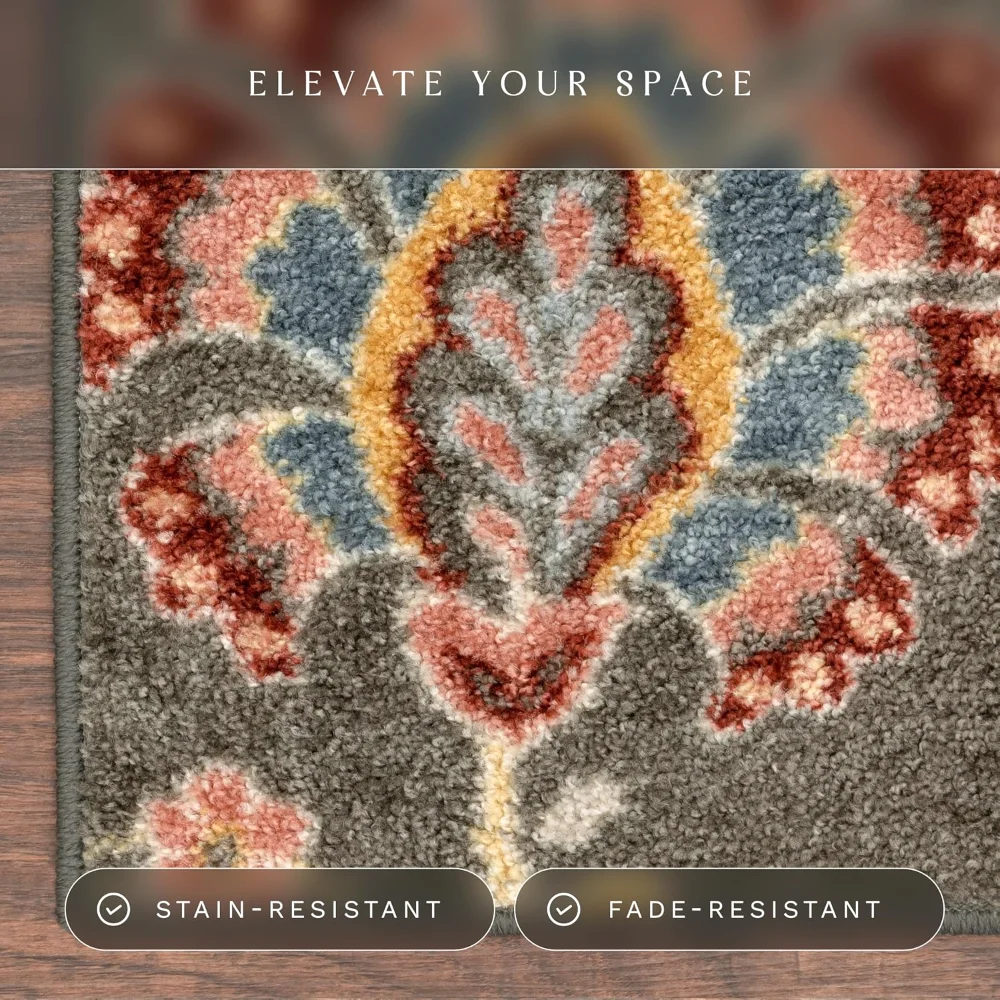 Gardena Floral Area Rug, 4'9" x 7', Grey, view 5