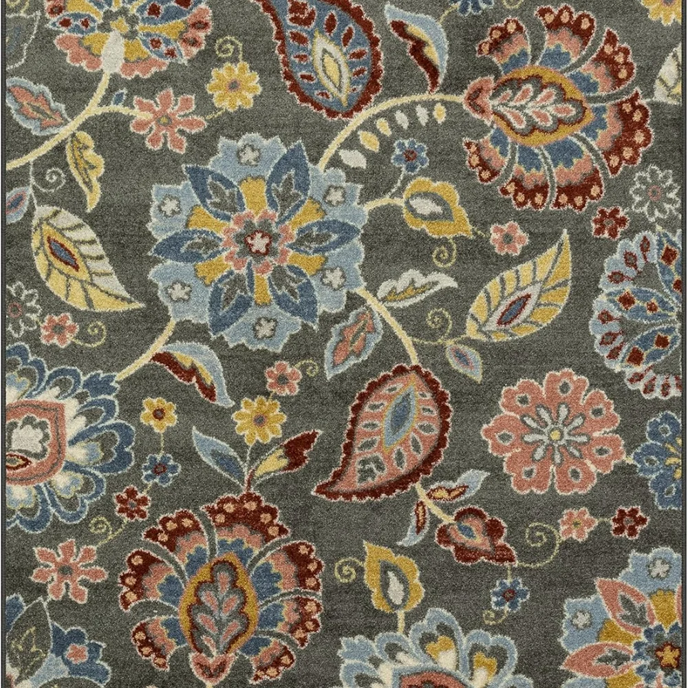 Gardena Floral Area Rug, 4'9" x 7', Grey