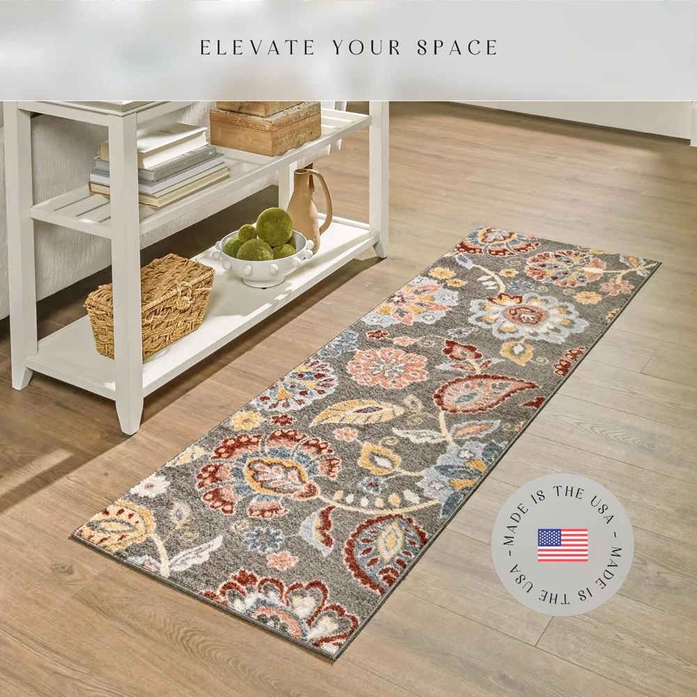 Gardena Floral Runner, 2' x 6', Grey, view 2