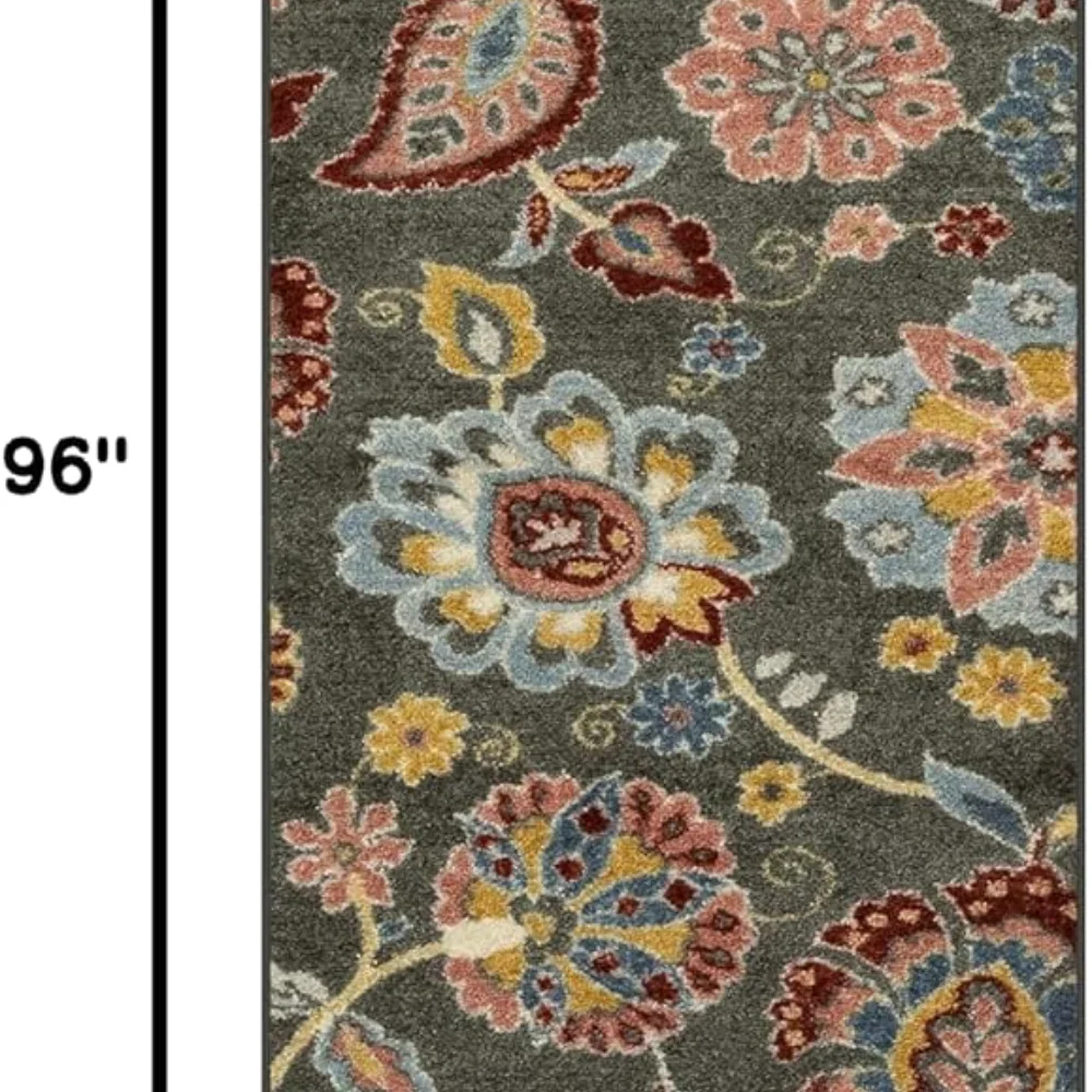 Gardena Floral Runner, 2' x 8', Grey, view 2