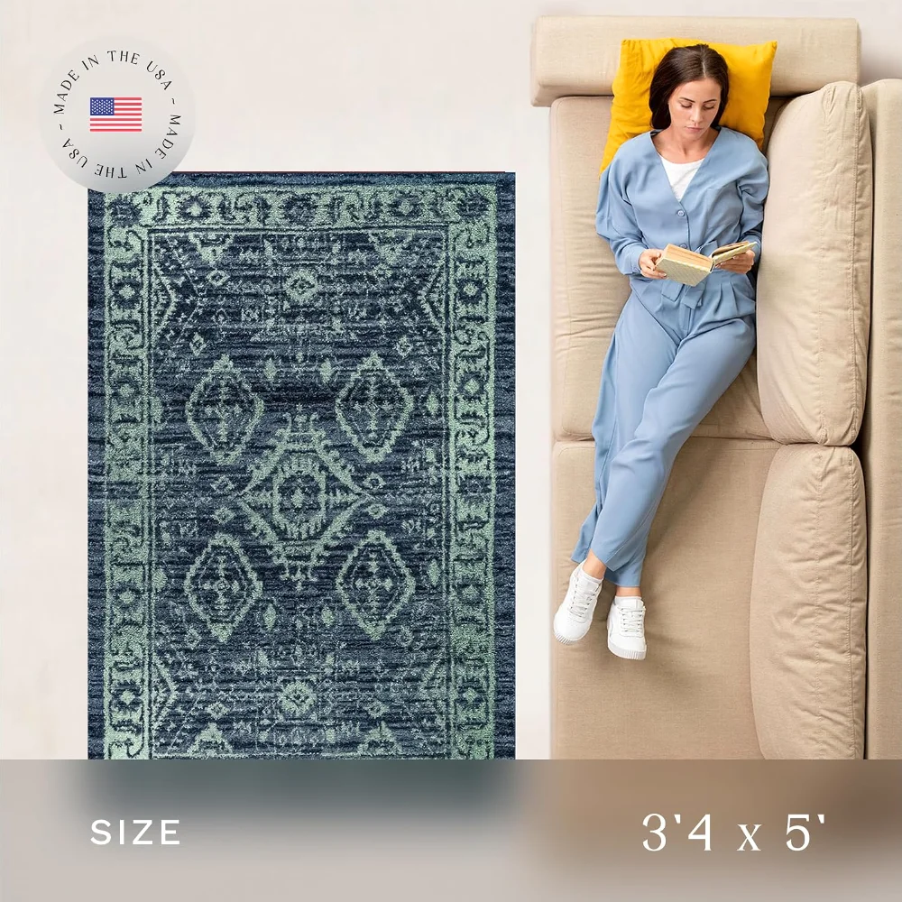 Georgina Traditional Accent Rug, 3'4" x 5', Navy, view 4