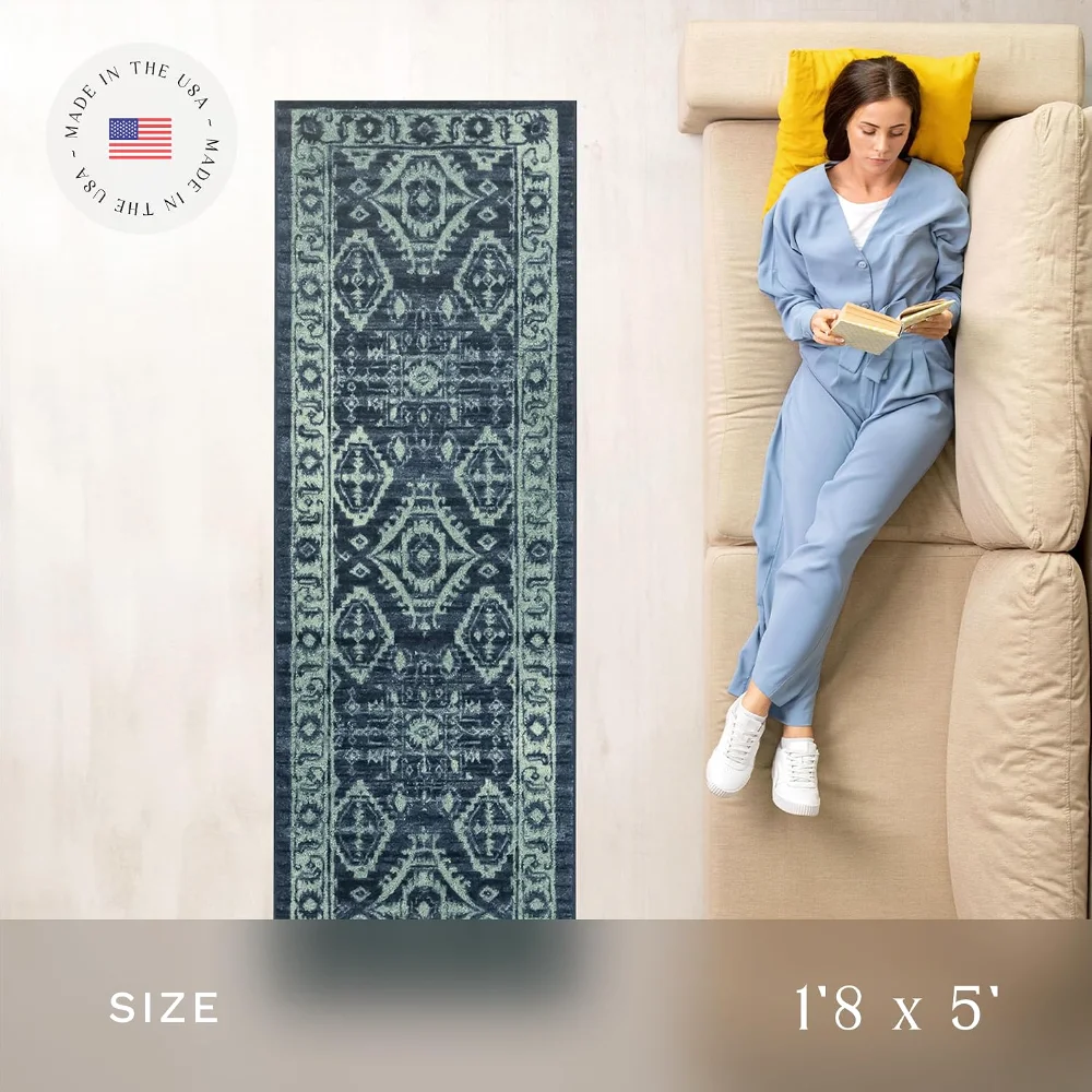 Georgina Traditional Runner, 1'8" x 5', Navy, view 3