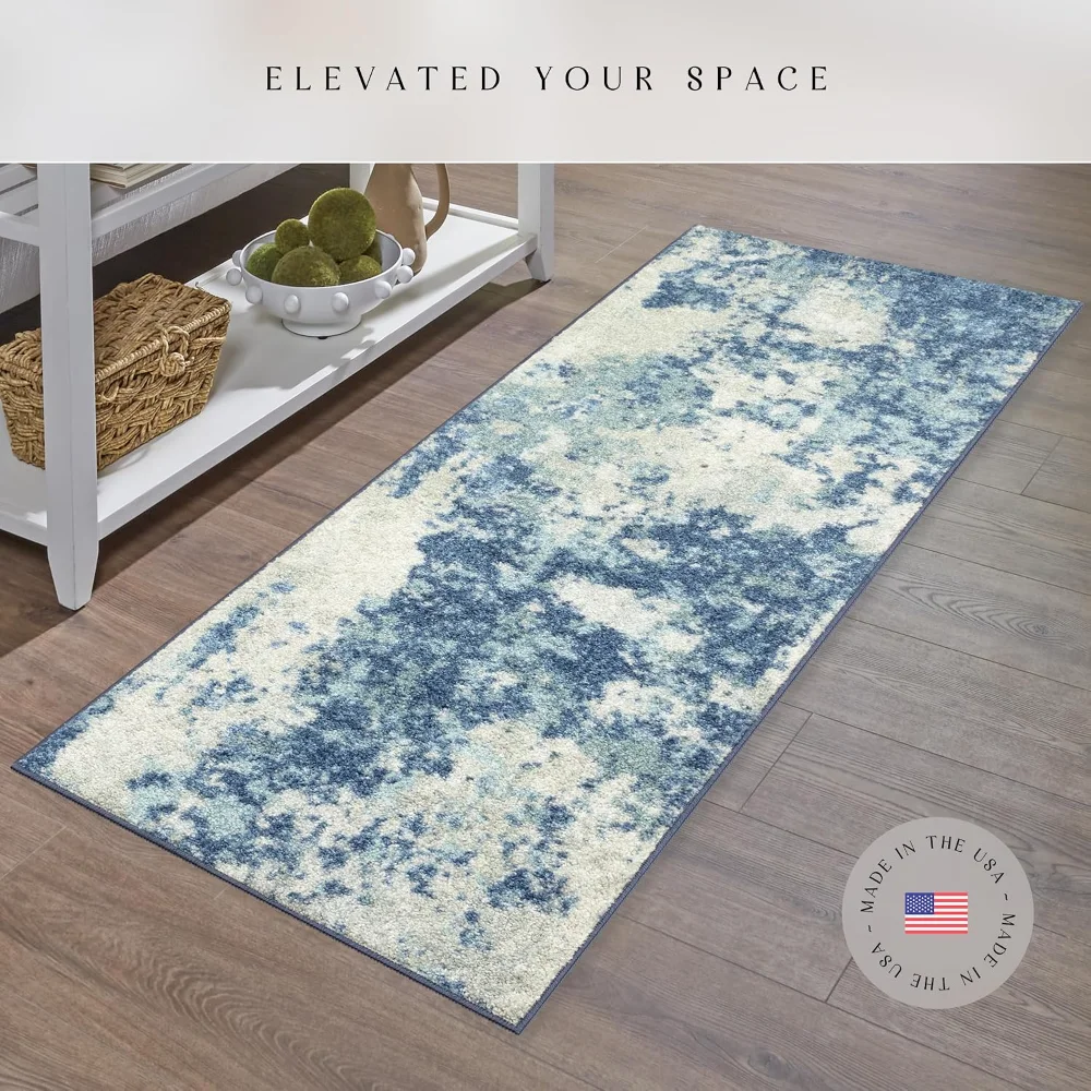 Horizon Modern Abstract Runner, 2' x 6', Arctic Blue, view 3