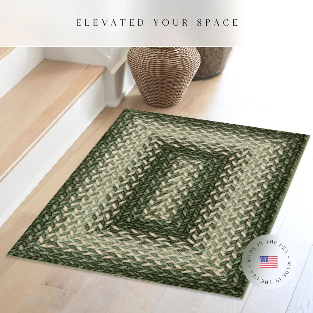 Marion Bohemian Braided-Style Print Accent Rug, 2'6" x 3'10", Green, view 3