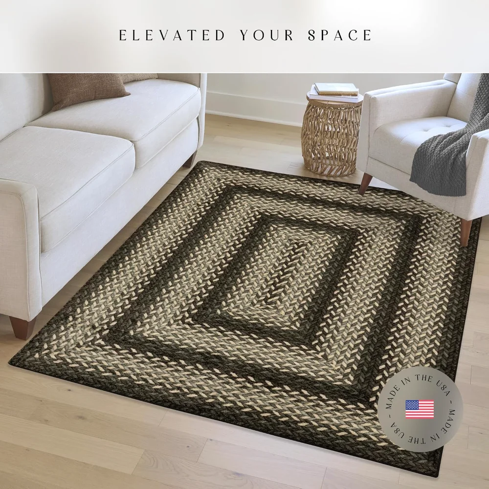 Marion Bohemian Braided-Style Print Area Rug, 4'9" x 7', Black, view 2