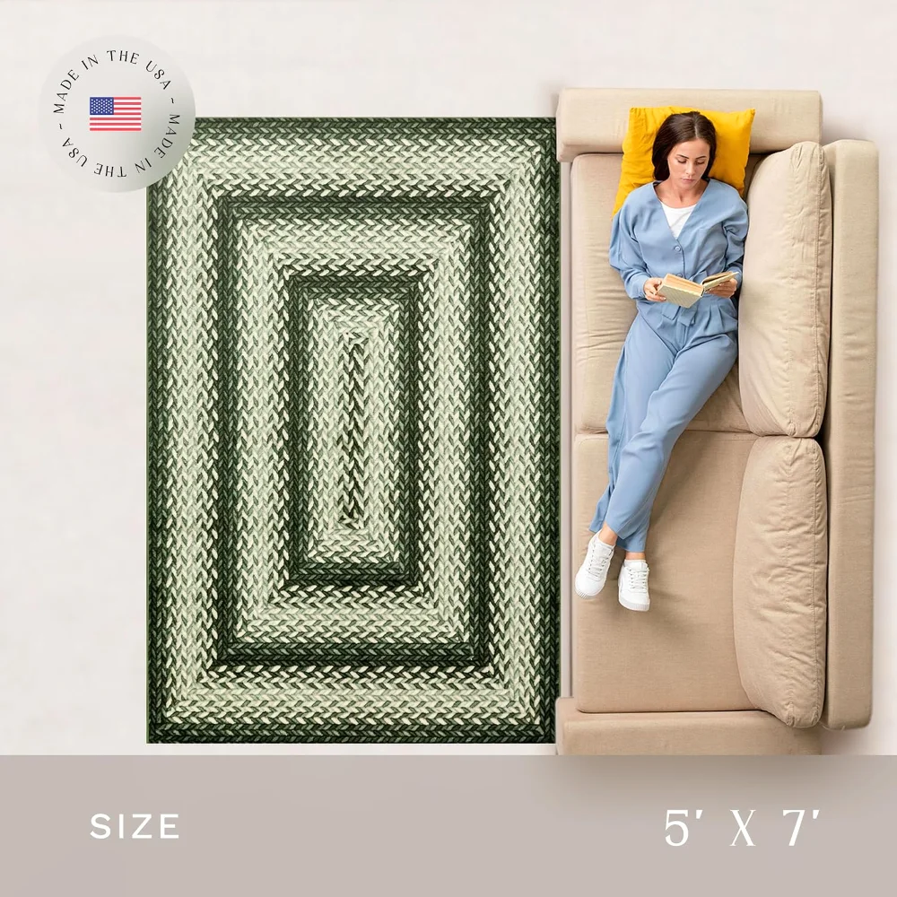 Marion Bohemian Braided-Style Print Area Rug, 4'9" x 7', Green, view 4