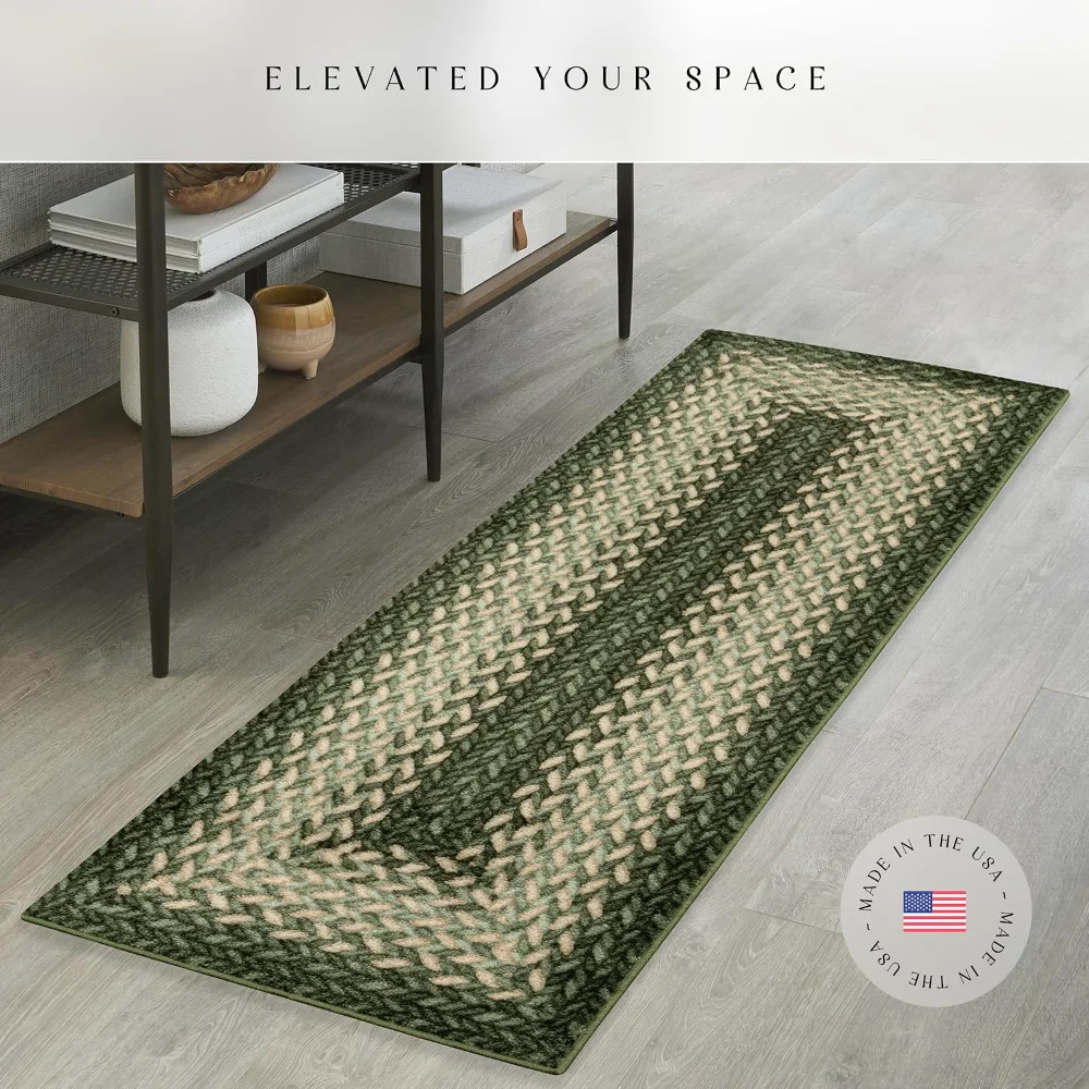 Marion Bohemian Braided-Style Print Runner, 2' x 6', Green, view 2