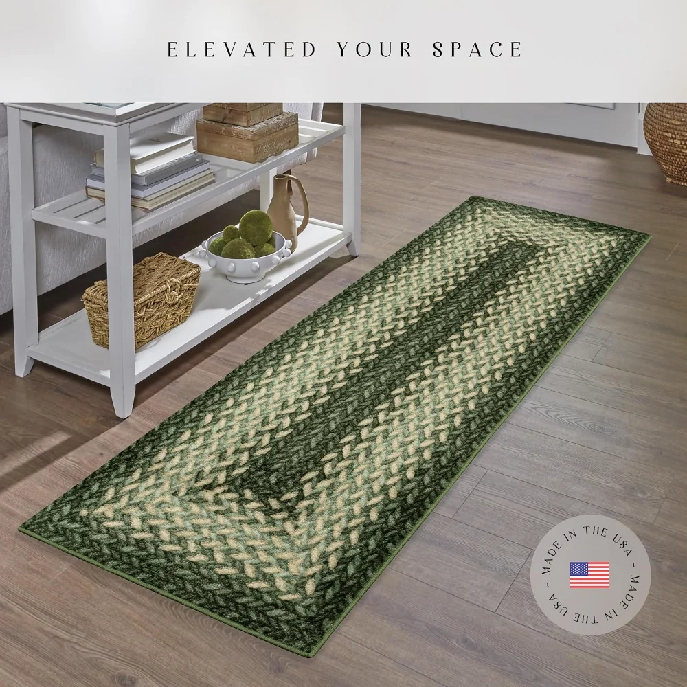 Marion Bohemian Braided-Style Print Runner, 2' x 8', Green, view 2