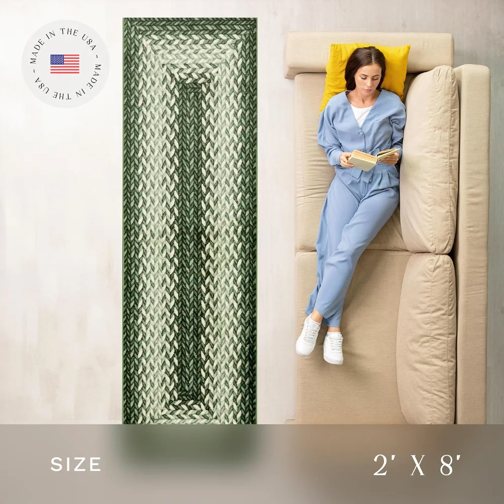 Marion Bohemian Braided-Style Print Runner, 2' x 8', Green, view 3