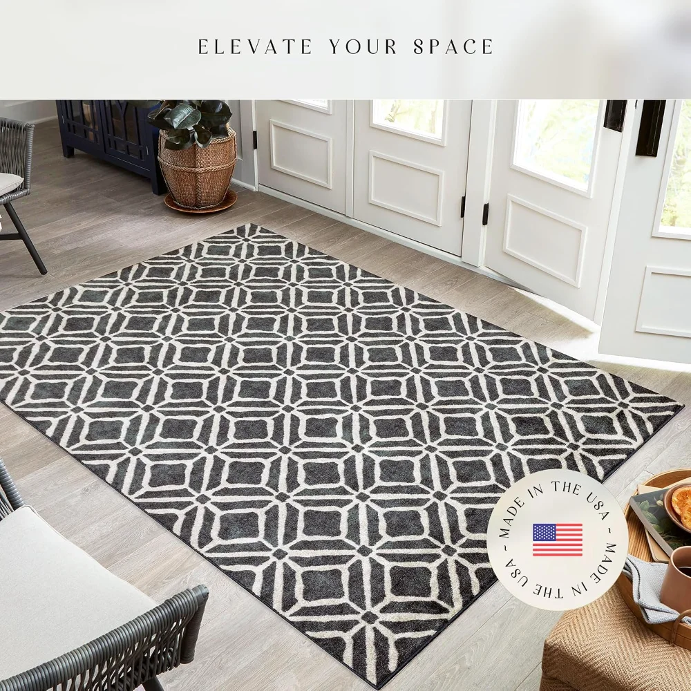 Moderna Geometric Area Rug, 4'9" x 7', Dark Blue, view 3