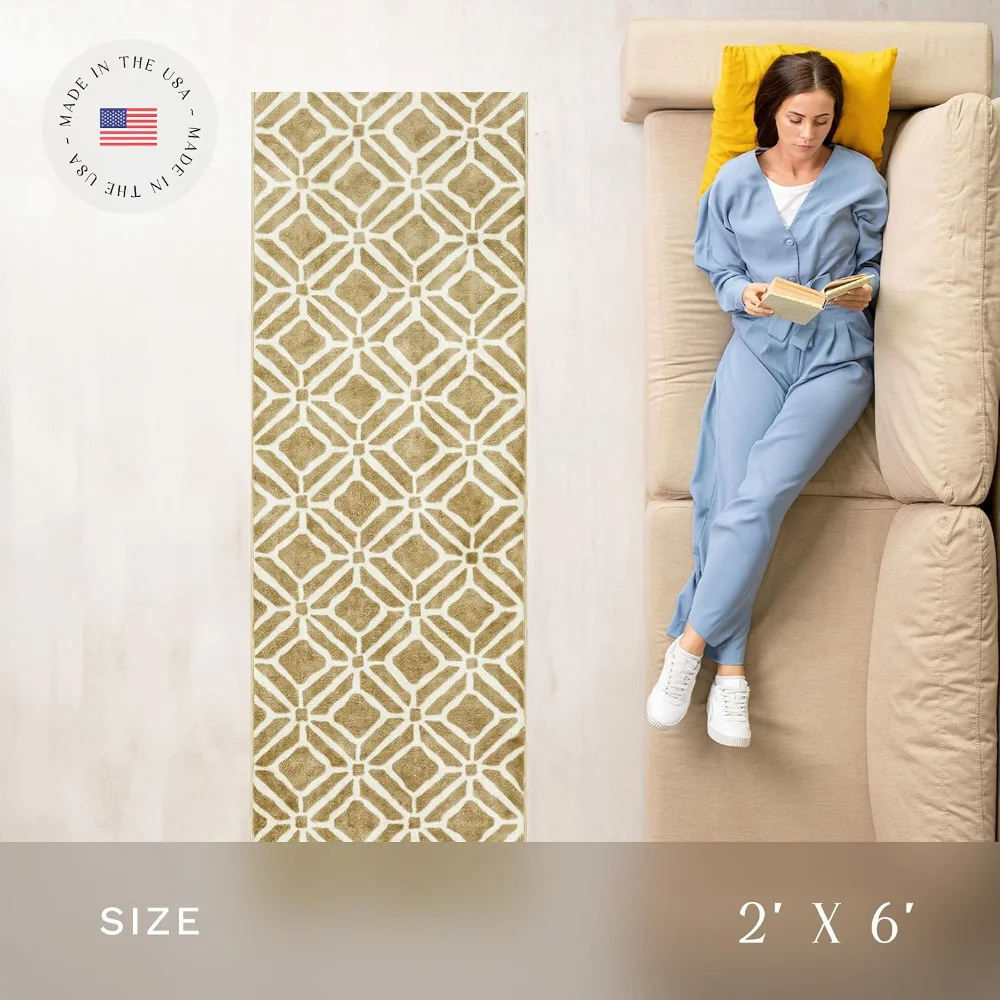 Moderna Geometric Runner, 2' x 6', Beige, view 3
