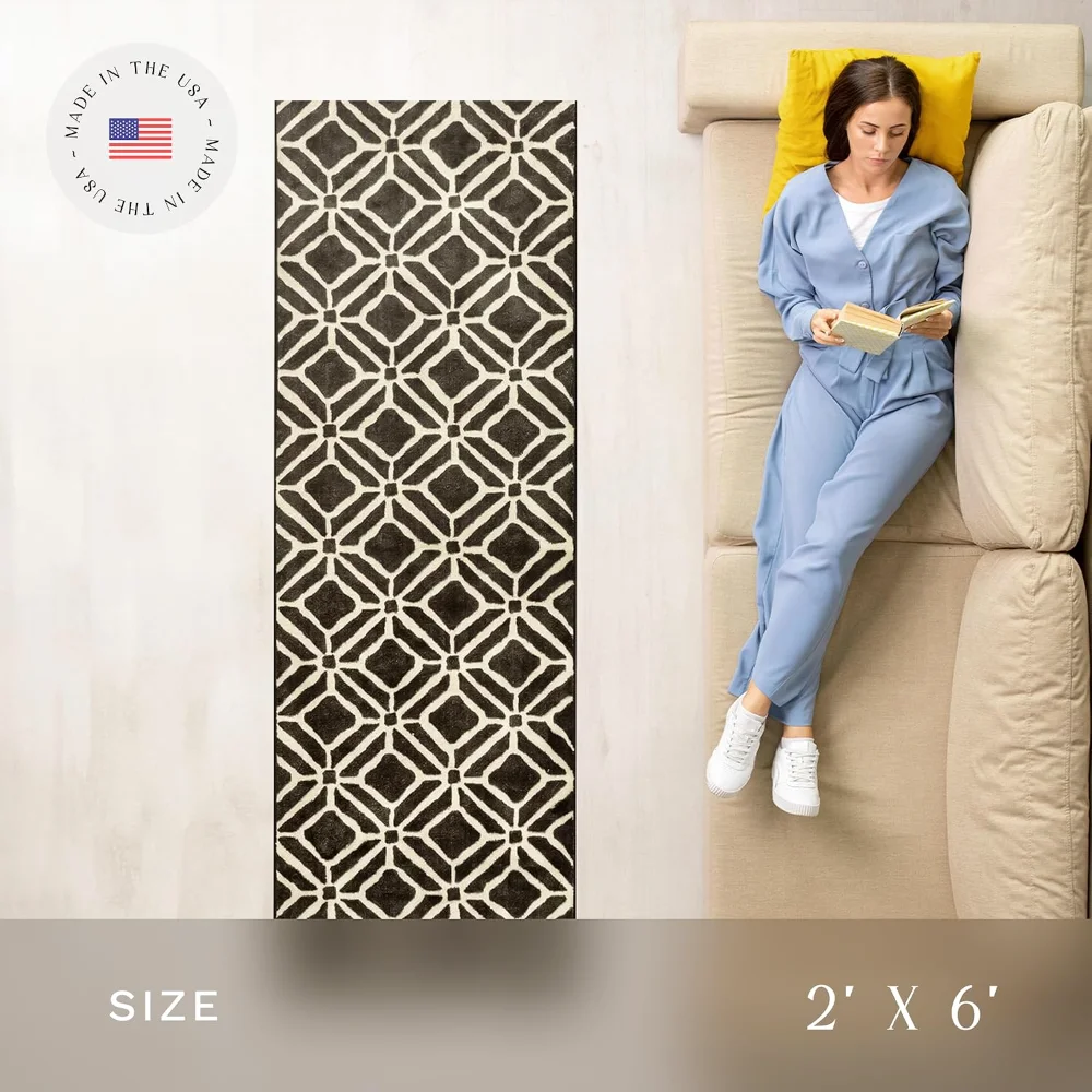 Moderna Geometric Runner, 2' x 6', Black, view 2