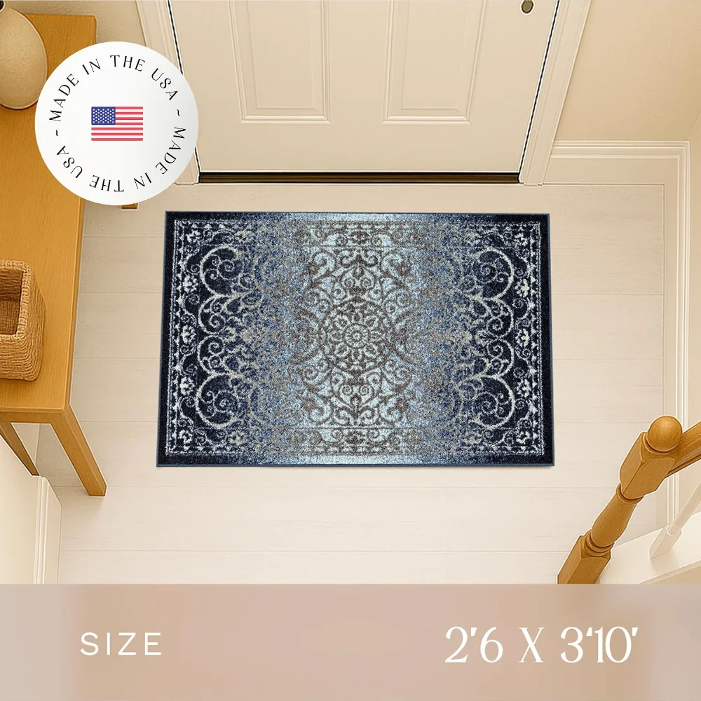 Pelham Vintage Medallion Accent Rug, 2'6" x 3'10", Navy, view 2