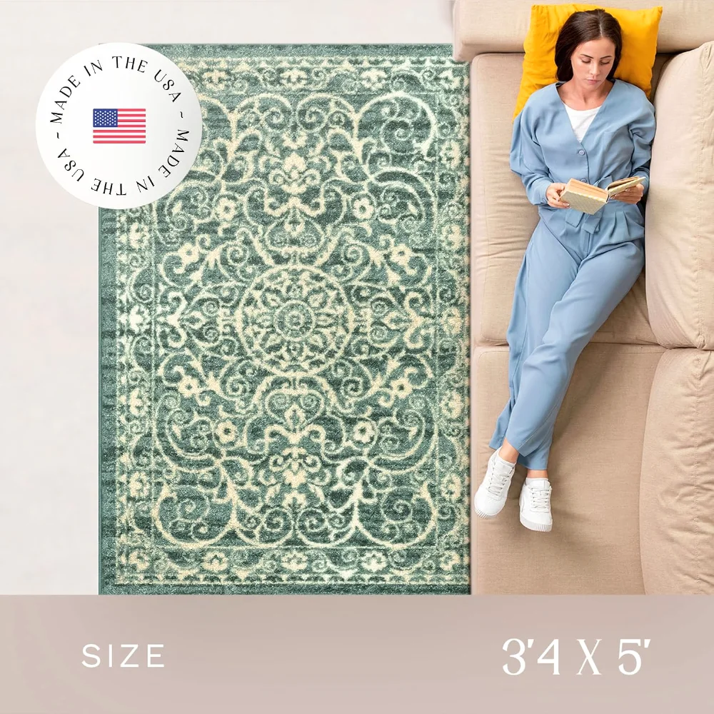 Pelham Vintage Medallion Pet Mat, 3'4" x 5', Light Spa, view 4