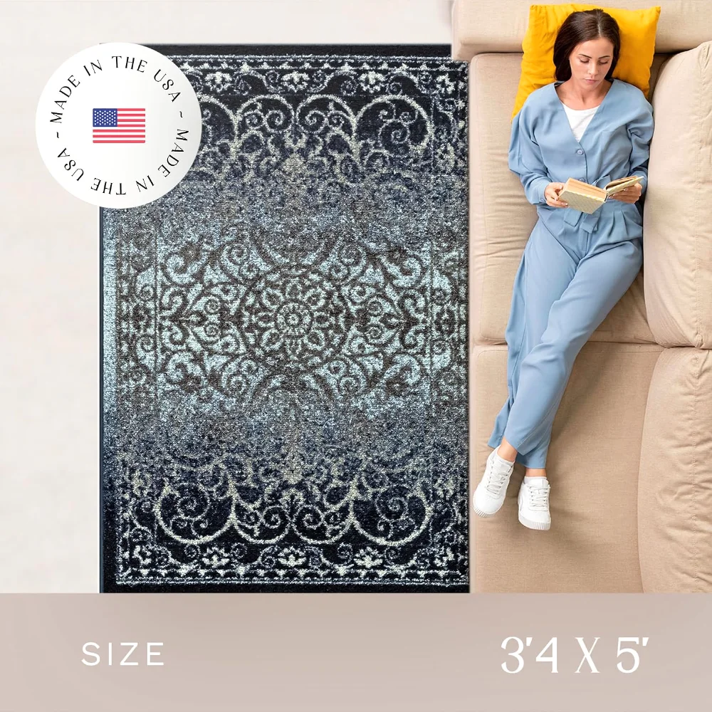 Pelham Vintage Medallion Pet Mat, 3'4" x 5', Navy, view 3