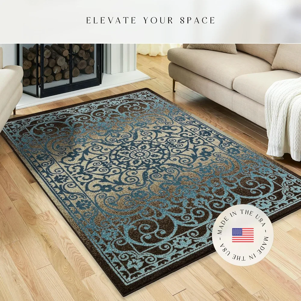 Pelham Vintage Medallion Pet Mat, 4'9" x 7', Blue, view 3