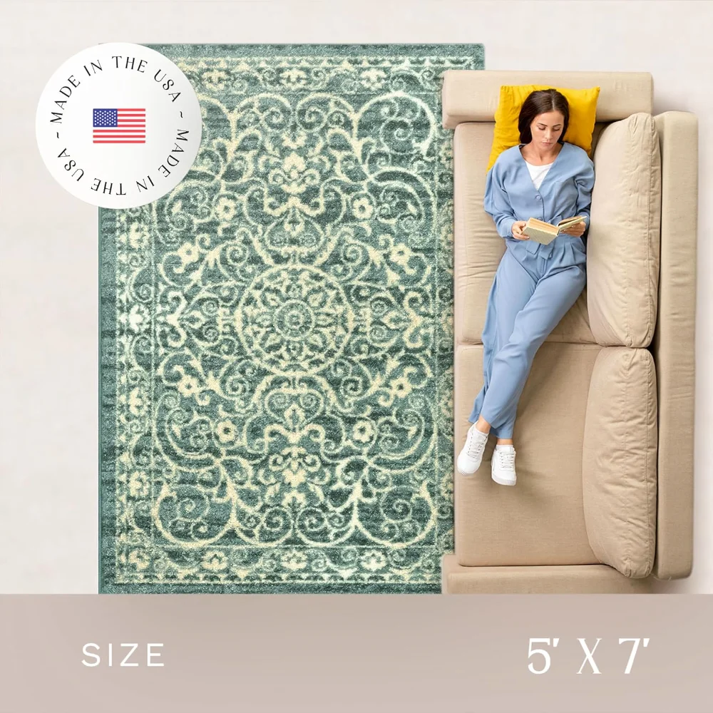 Pelham Vintage Medallion Pet Mat, 4'9" x 7', Light Spa, view 4