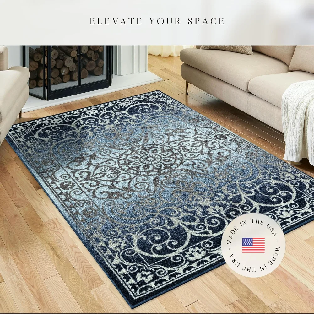 Pelham Vintage Medallion Pet Mat, 4'9" x 7', Navy, view 3