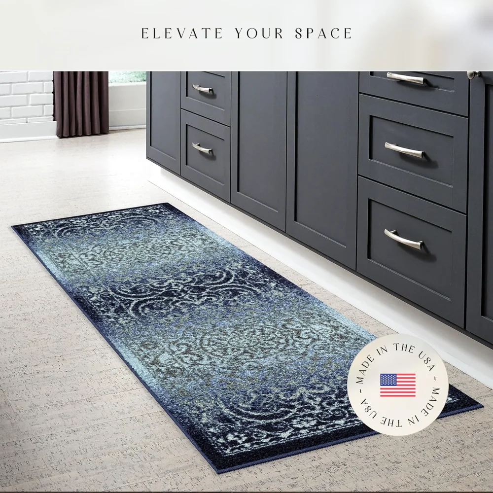 Pelham Vintage Medallion Runner, 2' x 6', Navy, view 2