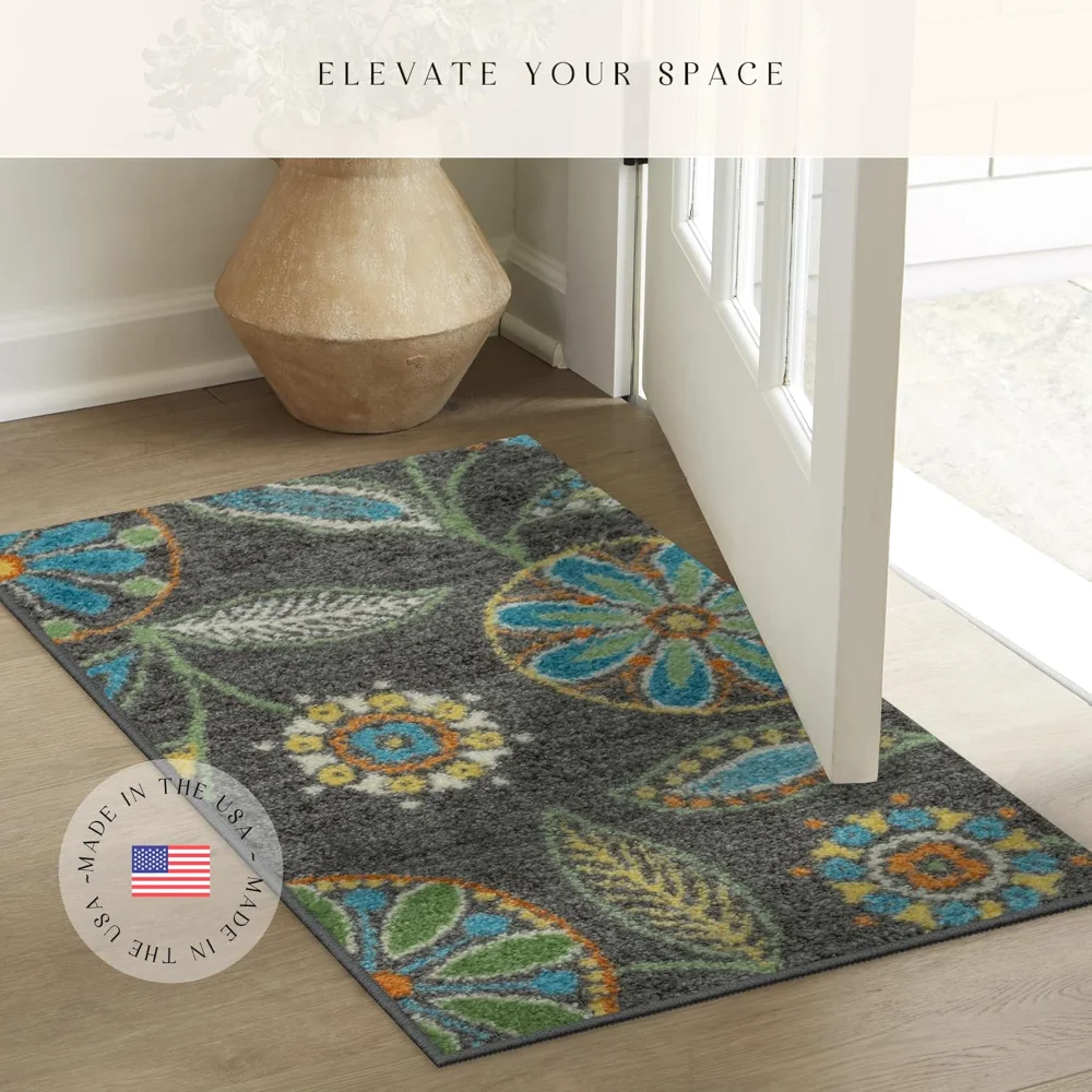 Reggie Floral Accent Rug, 1'8" x 2'10", Dark Grey, view 3