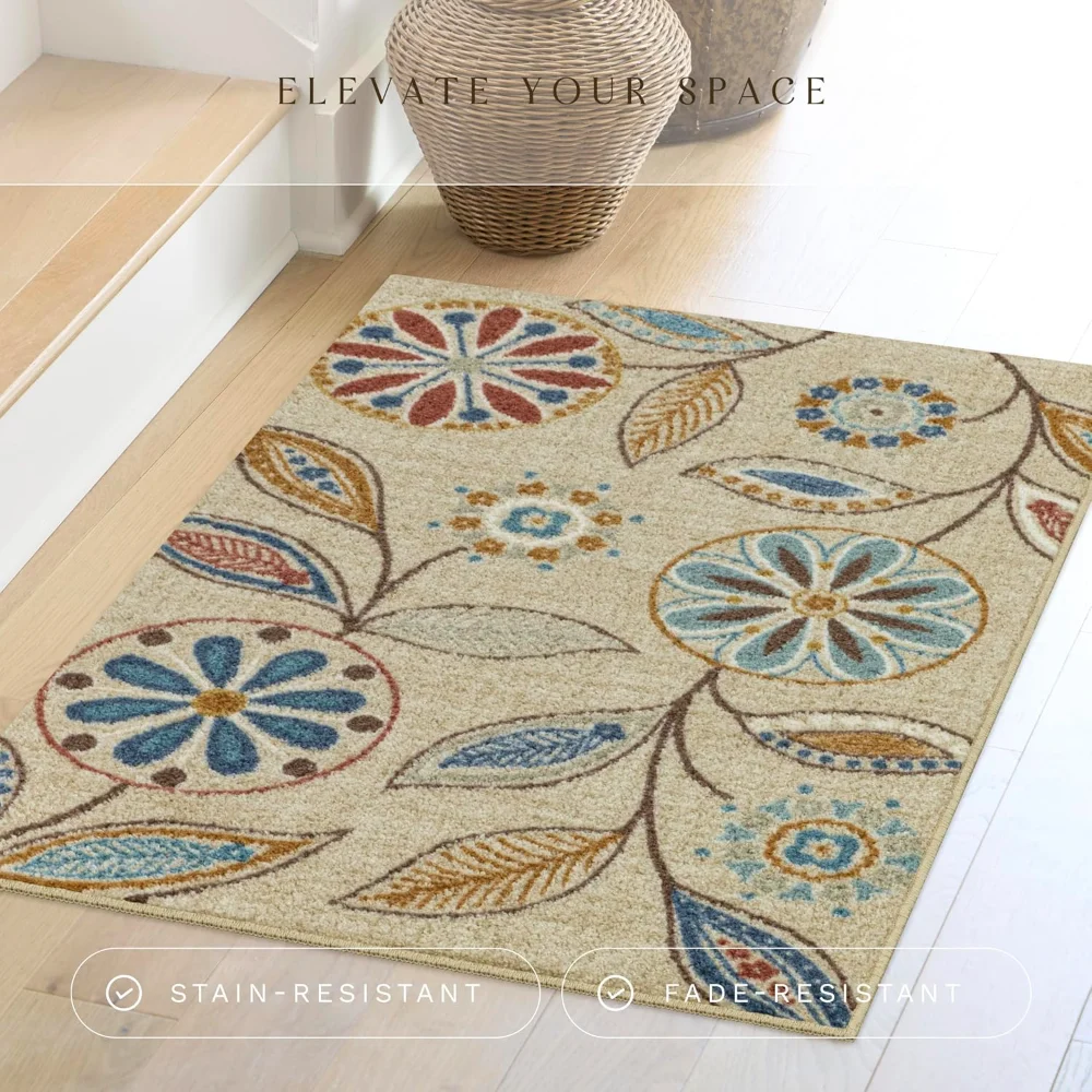 Reggie Floral Accent Rug, 2'6" x 3'10", Beige, view 2