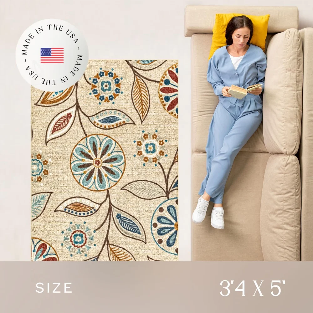 Reggie Floral Pet Mat, 3'4" x 5', Beige, view 3