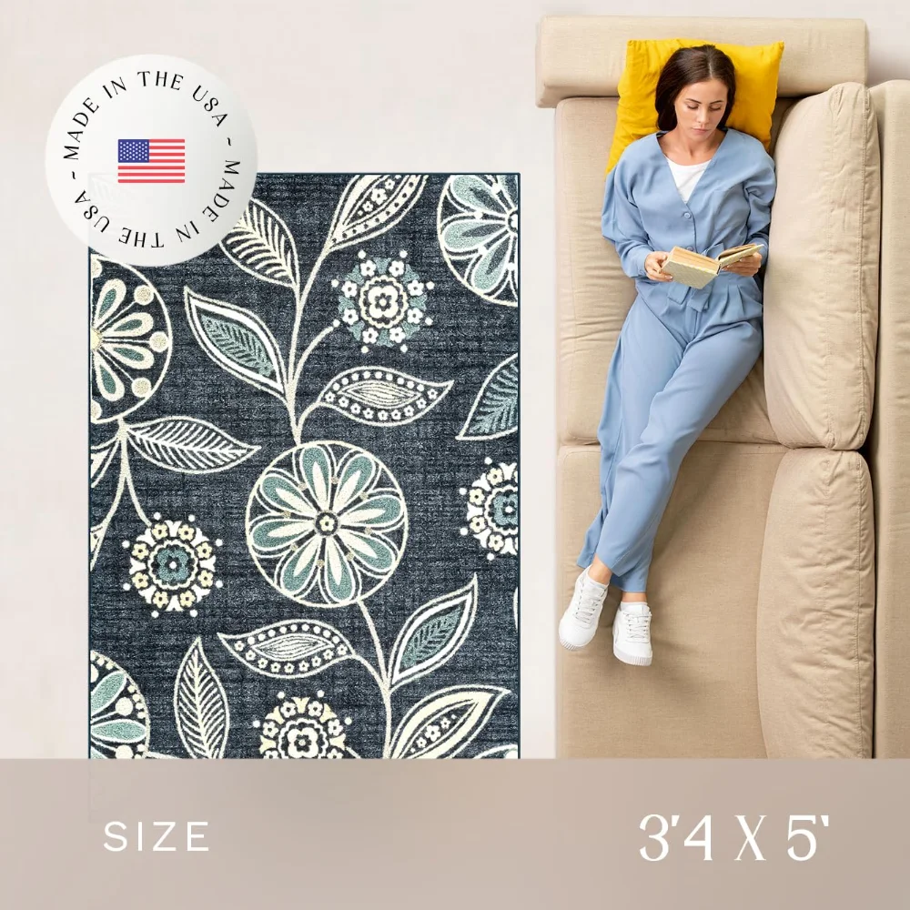 Reggie Floral Pet Mat, 3'4" x 5', Blue, view 4