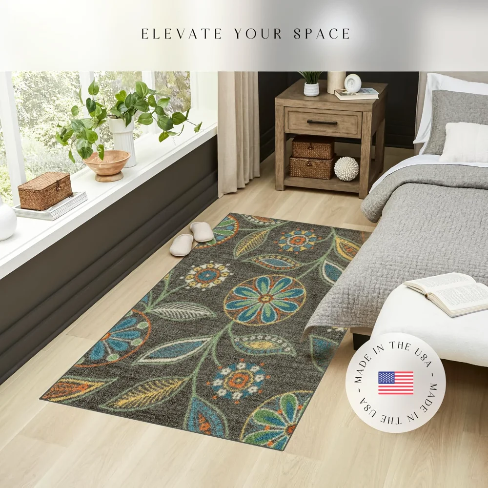 Reggie Floral Pet Mat, 3'4" x 5', Dark Grey, view 2
