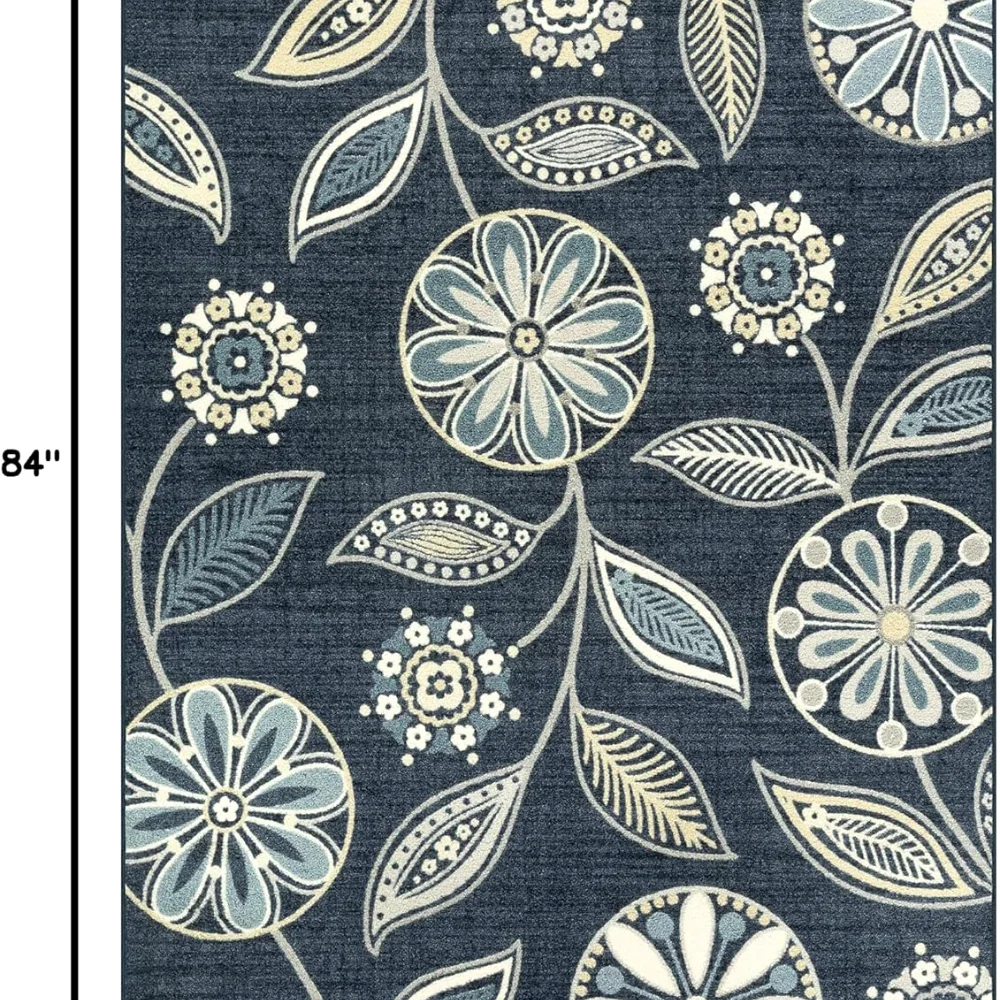 Reggie Floral Pet Mat, 4'9" x 7', Blue, view 2