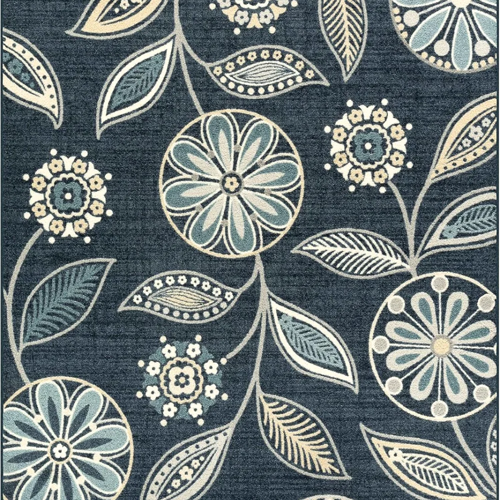 Reggie Floral Pet Mat, 4'9" x 7', Blue