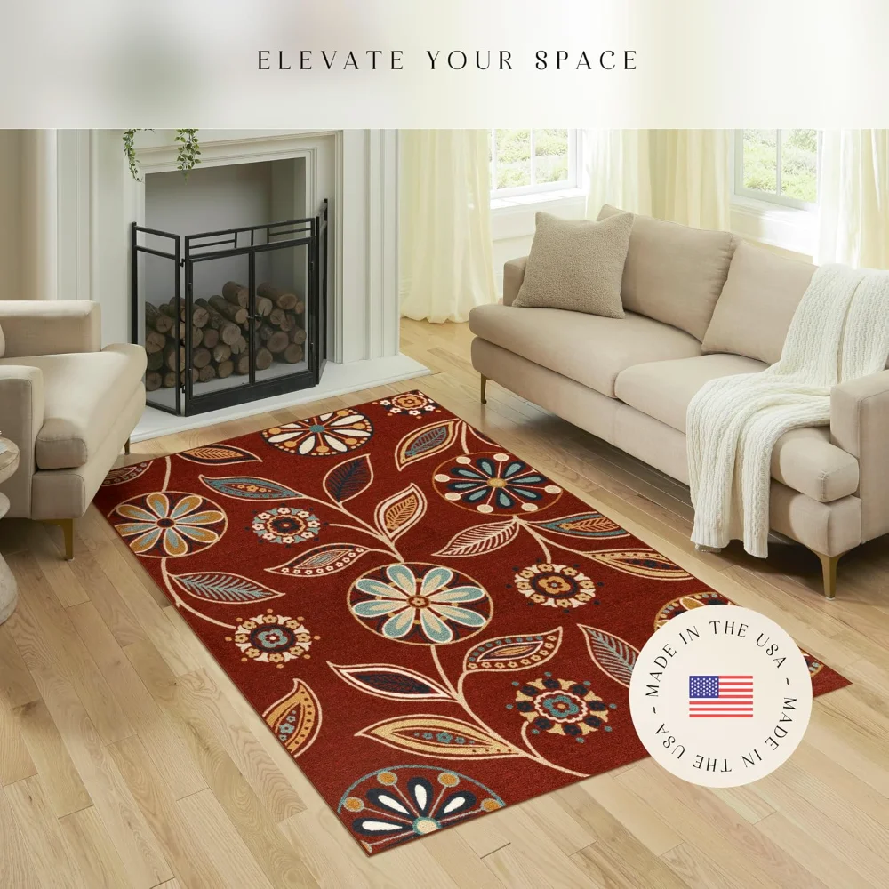 Reggie Floral Pet Mat, 4'9" x 7', Merlot, view 3